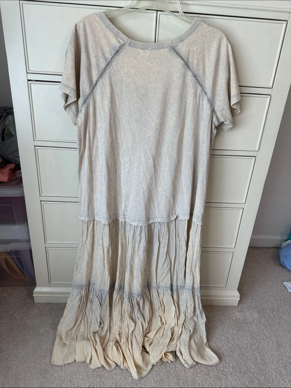 Free People Light Beige Tiered Short-Sleeve Maxi Dress - Picture 5 of 9